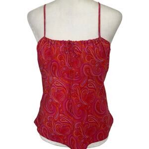 Vintage Y2K Silk Babydoll Cami Top Pink Paisley Coquette Indie Retro Festival S